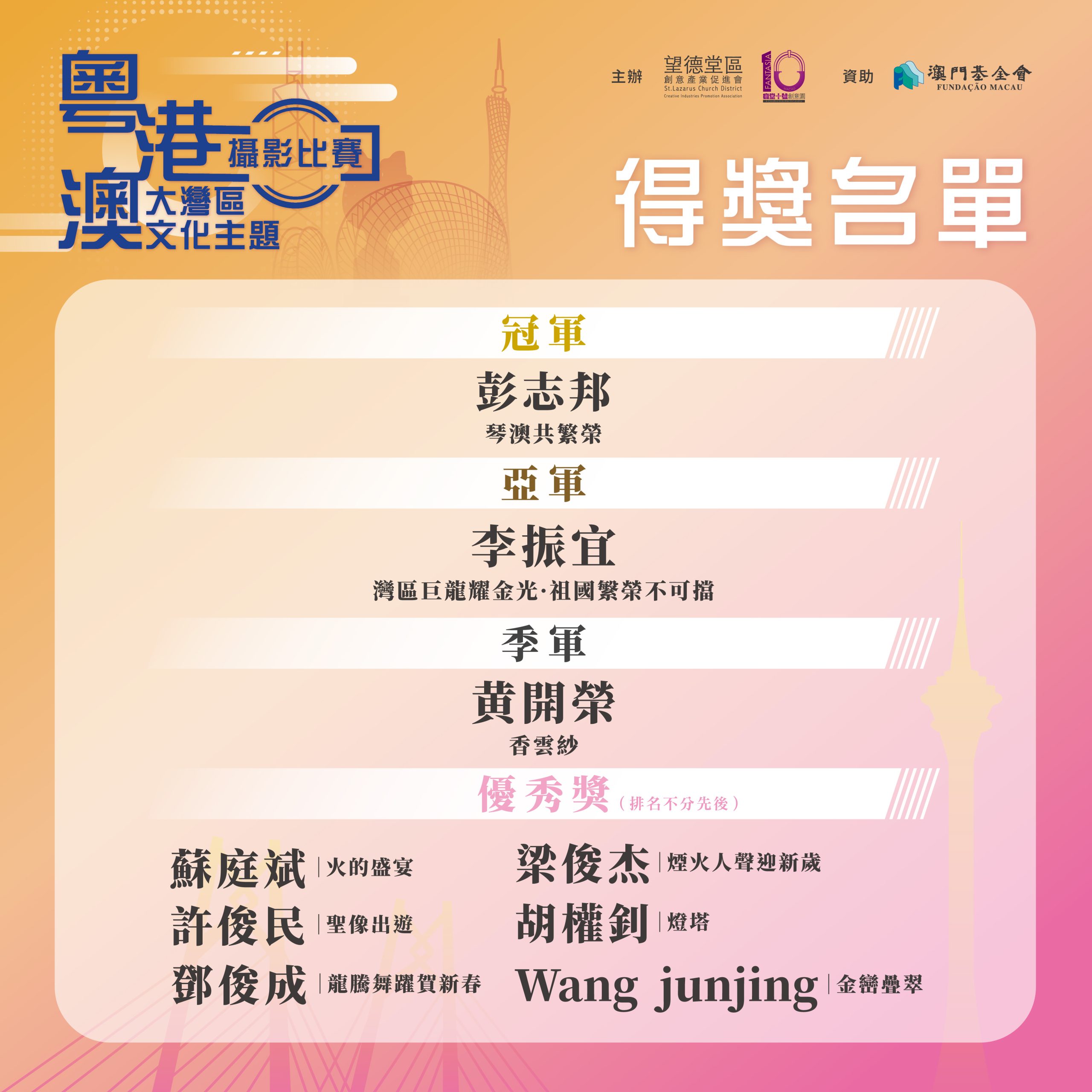 『粵港澳大灣區文化主題攝影比賽』獲獎名單公佈